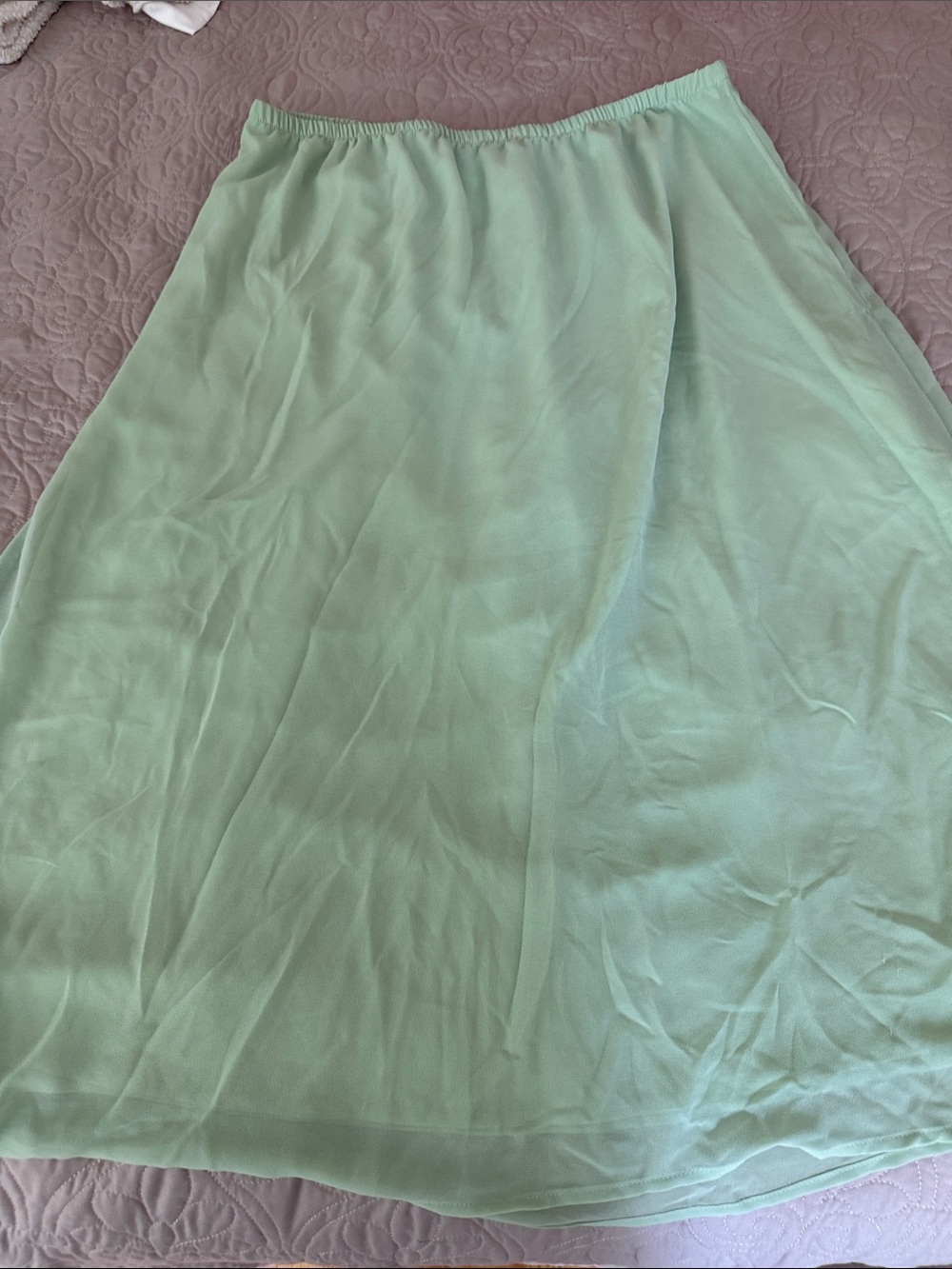 Mint Green Elastic Waist Sheer Skirt with Lining (XL)